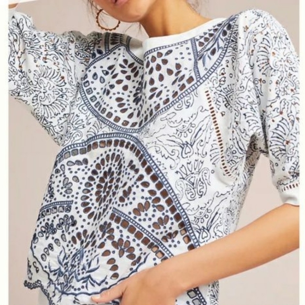 Anthropologie Maeve NWT Ester Embroidered Eyelet Top size extra small.